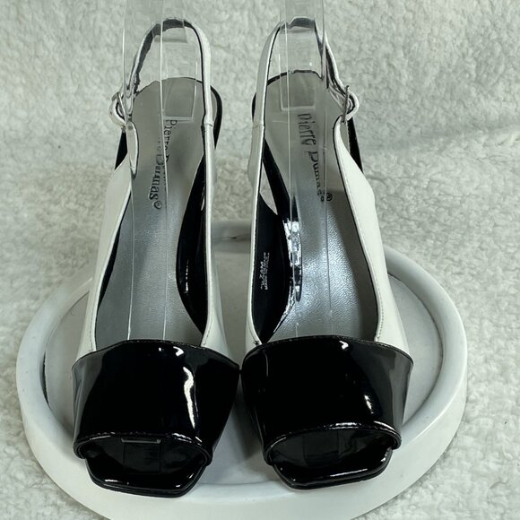 Pierre Dumas High Heels Womens 7.5 M Black White 3.5 Inch Block Heel Adjustable - Picture 2 of 10